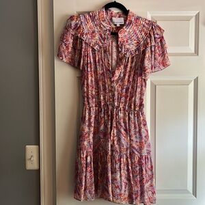 Gilner Farrar pink floral printed short-sleeved mini dress 100% viscose.